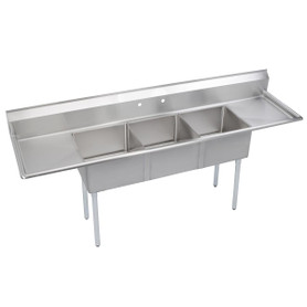 Dependabilt Stainless Steel 120" X 29-13/16" X 43-3/4" 18 Gauge Three Compartment Sink W/ 24" Left And Right Drainboards & Stainless Steel Legs