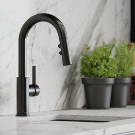 Avado Single Hole Bar Faucet With Pull-Down Spray And Lever Handle Black Stainless