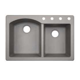 QZ03322DB.173-4 33-in D x 22-in W x 9.5-in H Granite Dual Mount Double Bowl Kitchen Sink with 4-Hole in Metallico