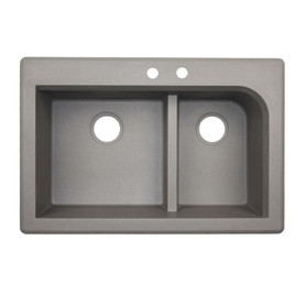 33-in D x 22-in W x 9.5-in H Granite Dual Mount Double Bowl Kitchen Sink with 2-Hole in Metallico