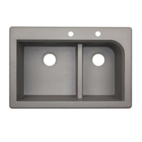 QZ03322LD.173-2D 33-in D x 22-in W x 9.5-in H Granite Dual Mount Double Bowl Kitchen Sink with 2-Hole in Metallico