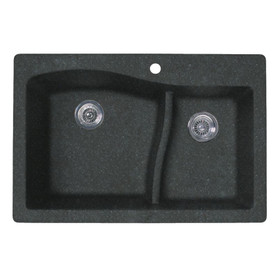 33-in D x 22-in W x 5.625-in H Granite Dual Mount Double Bowl Kitchen Sink with 1-Hole in Nero