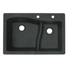33-in D x 22-in W x 5.625-in H Granite Dual Mount Double Bowl Kitchen Sink with 2-Hole in Nero