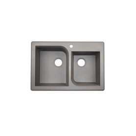 QZRC-3322-173 33-in D x 22-in W x 9.563-in H Granite Dual Mount Double Bowl Kitchen Sink with 1-Hole in Metallico