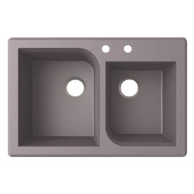 QZ03322RC.173-2A 33-in D x 22-in W x 9.563-in H Granite Dual Mount Double Bowl Kitchen Sink with 2-Hole in Metallico