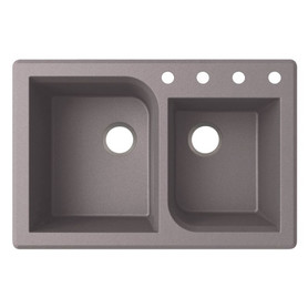 33-in D x 22-in W x 9.563-in H Granite Dual Mount Double Bowl Kitchen Sink with 4-Hole in Metallico