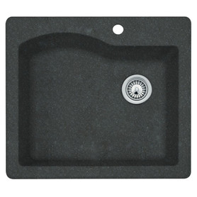 QZSB-2522-077 25-in D x 22-in W x 9.5-in H Granite Dual Mount Single Bowl Kitchen Sink with 1-Hole in Nero