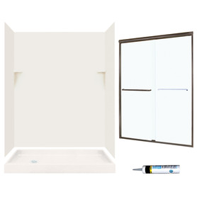 Swan SSP326L018-M58570BC 72-in x 60-in x 32-in 5-Piece Alcove Shower Kit in Bisque