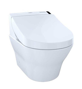 Toto CWT4372047MFG-3#01 1.28 and 0.9 GPF One-Piece D-Shape Dual Flush Wall-Hung Round Toilet with Copper Supply Line in Cotton