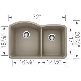 19-In X 32-In Double-Basin Granite Undermount Residential Kitchen Sink in Truffle