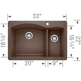 Blanco 440197 22-In X 33-In Double-Basin Granite Drop-In Or Undermount 1-Hole Residential Kitchen Sink in Cafe Brown