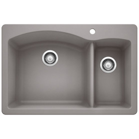 Blanco 440198 22-In X 33-In Double-Basin Granite Drop-In Or Undermount 1-Hole Residential Kitchen Sink in Metallic Gray