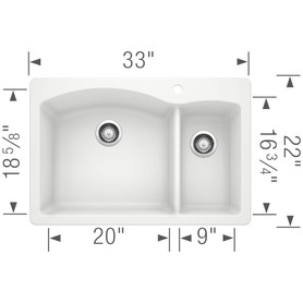 Blanco 440200 22-In X 33-In Double-Basin Granite Drop-In Or Undermount 1-Hole Residential Kitchen Sink in White