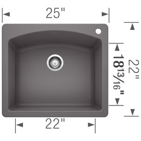 22-In X 25-In Single-Basin Granite Drop-In Or Undermount 2-Hole Residential Kitchen Sink in Cinder