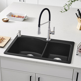 440215 22-In X 33-In Double-Basin Granite Drop-In Or Undermount 1-Hole Residential Kitchen Sink in Anthracite