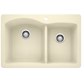 22-In X 33-In Double-Basin Granite Drop-In Or Undermount 1-Hole Residential Kitchen Sink in Biscuit