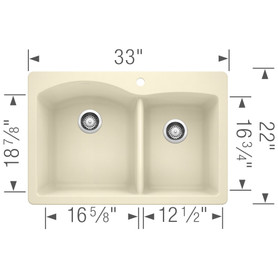 22-In X 33-In Double-Basin Granite Drop-In Or Undermount 1-Hole Residential Kitchen Sink in Biscuit