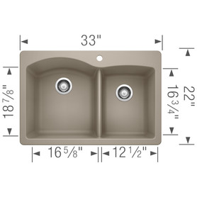 22-In X 33-In Double-Basin Granite Drop-In Or Undermount 1-Hole Residential Kitchen Sink in Truffle