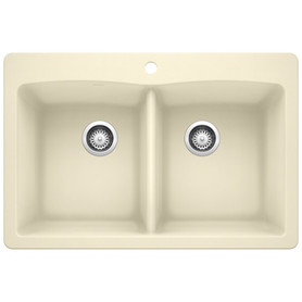 22-In X 33-In Double-Basin Granite 1-Hole Residential Kitchen Sink in Biscuit