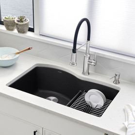 32-In X 20.875-In Double-Basin Granite Undermount 2-Hole Residential Kitchen Sink in Anthracite