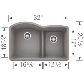 32-In X 20.875-In Double-Basin Granite Undermount 2-Hole Residential Kitchen Sink in Metallic Gray