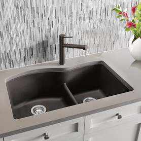 32-In X 20.875-In Double-Basin Granite Undermount 2-Hole Residential Kitchen Sink in Cafe Brown