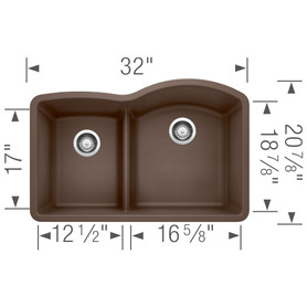 32-In X 20.875-In Double-Basin Granite Undermount Residential Kitchen Sink in Cafe Brown