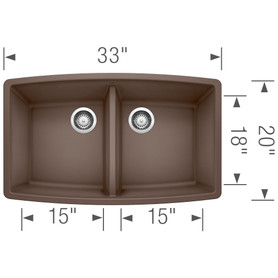 20-In X 33-In Double-Basin Granite Undermount Residential Kitchen Sink in Cafe Brown