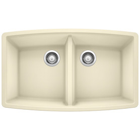 20-In X 33-In Double-Basin Granite Undermount Residential Kitchen Sink in Biscuit