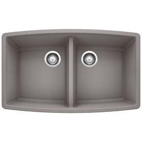20-In X 33-In Double-Basin Granite Undermount Residential Kitchen Sink in Metallic Gray