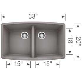 20-In X 33-In Double-Basin Granite Undermount Residential Kitchen Sink in Metallic Gray