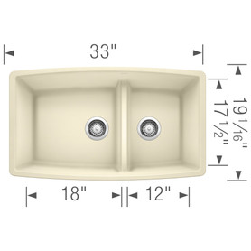 19-In X 33-In Double-Basin Granite Undermount Residential Kitchen Sink in Biscuit