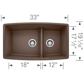 19-In X 33-In Double-Basin Granite Undermount Residential Kitchen Sink in Brown