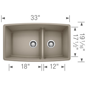 19-In X 33-In Double-Basin Granite Undermount Residential Kitchen Sink in Truffle