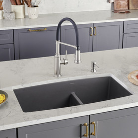 19-In X 33-In Double-Basin Granite Undermount Residential Kitchen Sink in Cinder