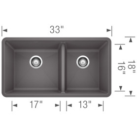 18-In X 33-In Double-Basin Granite Undermount Kitchen Sink in Cinder