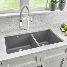18-In X 33-In Double-Basin Granite Undermount Kitchen Sink in Gray