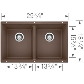 18.12-In X 29.75-In Double-Basin Granite Undermount Kitchen Sink in Cafe Brown
