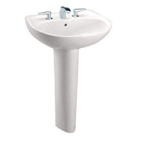 22-7/8-in Pedestal Bathroom Sink with 3 Faucet Holes Drilled, Overflow and SanaGloss Ceramic Glaze, Pedestal Included in Cotton