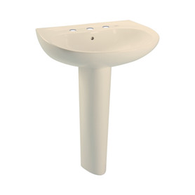 26-in Pedestal Bathroom Sink with 3 Faucet Holes Drilled, Overflow and SanaGloss Ceramic Glaze, Pedestal Included in Bone