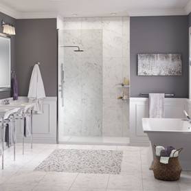 60 x 30 Right Drain Solid Surface Shower Base in Soft White