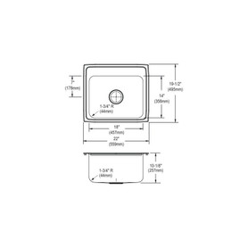 22" x 19-1/2" x 10-1/8" 18 Gauge Stainless Steel Single Bowl Drop-in Kitchen Sink with 1 Faucet Hole in Lustrous Satin