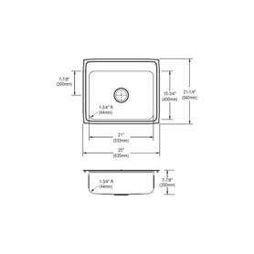 25" x 21-1/4" x 10-1/8" 18 Gauge Stainless Steel Single Bowl Drop-in Kitchen Sink with 2 Faucet Holes in Lustrous Satin