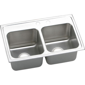 29" x 18" x 10" 18 Gauge Stainless Steel Equal Double Bowl Drop-in Kitchen Sink with Middle Right 2 Faucet Holes in Lustrous Satin