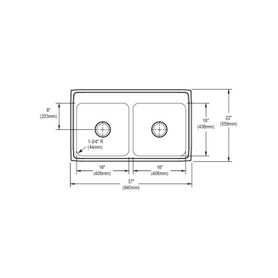 37" x 22" x 10-1/8" 18 Gauge Stainless Steel Equal Double Bowl Drop-in Kitchen Sink with 1 Faucet Hole in Lustrous Satin