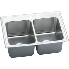 37" x 22" x 10-1/8" 18 Gauge Stainless Steel Equal Double Bowl Drop-in Kitchen Sink with Middle Right 2 Faucet Holes in Lustrous Satin