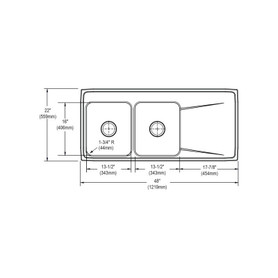48" x 22" x 7-5/8" 18 Gauge Stainless Steel Equal Double Bowl Drop-in Sink with Left Drainboard and 1 Faucet Hole in Lustrous Satin
