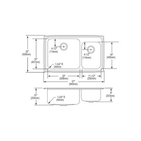 37" x 22" x 10" 18 Gauge Stainless Steel Offset 60/40 Double Bowl Drop-in Kitchen Sink with 1 Faucet Hole in Lustrous Satin