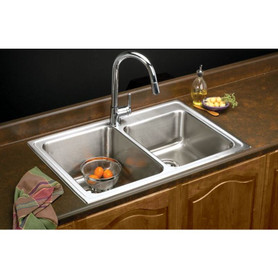 33" x 22" x 10" 18 Gauge Stainless Steel Offset Double Bowl Drop-in Kitchen Sink with 3 Faucet Holes in Lustrous Satin