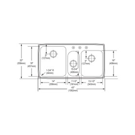43" x 22" x 10" 18 Gauge Stainless Steel Triple Bowl Drop-in Kitchen Sink with 4 Faucet Holes in Lustrous Satin